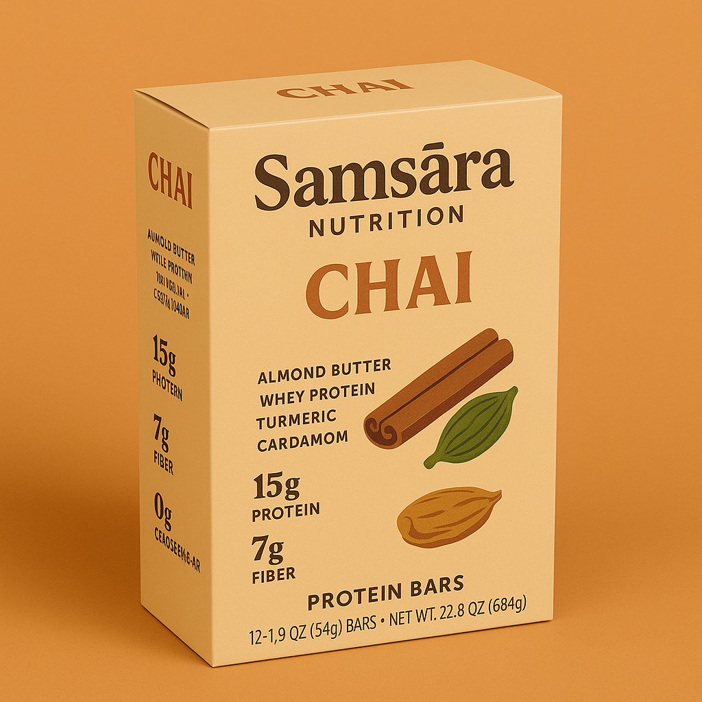 Spiced Chai Protein Bar (8-Pack) | Indian-Inspired Snack | 15g Protein, 7g Fiber, 0g Added Sugar | Metabolic Wellness