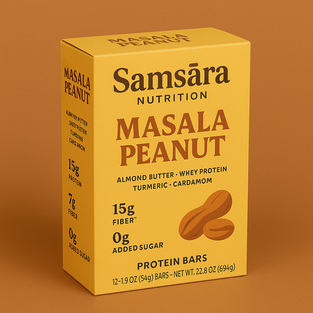 Masala Peanut Savory Protein Bar (8-Pack) | Indian-inspired snack | 15g Protein, 7g Fiber, 0g Added Sugar | Metabolic Wellness
