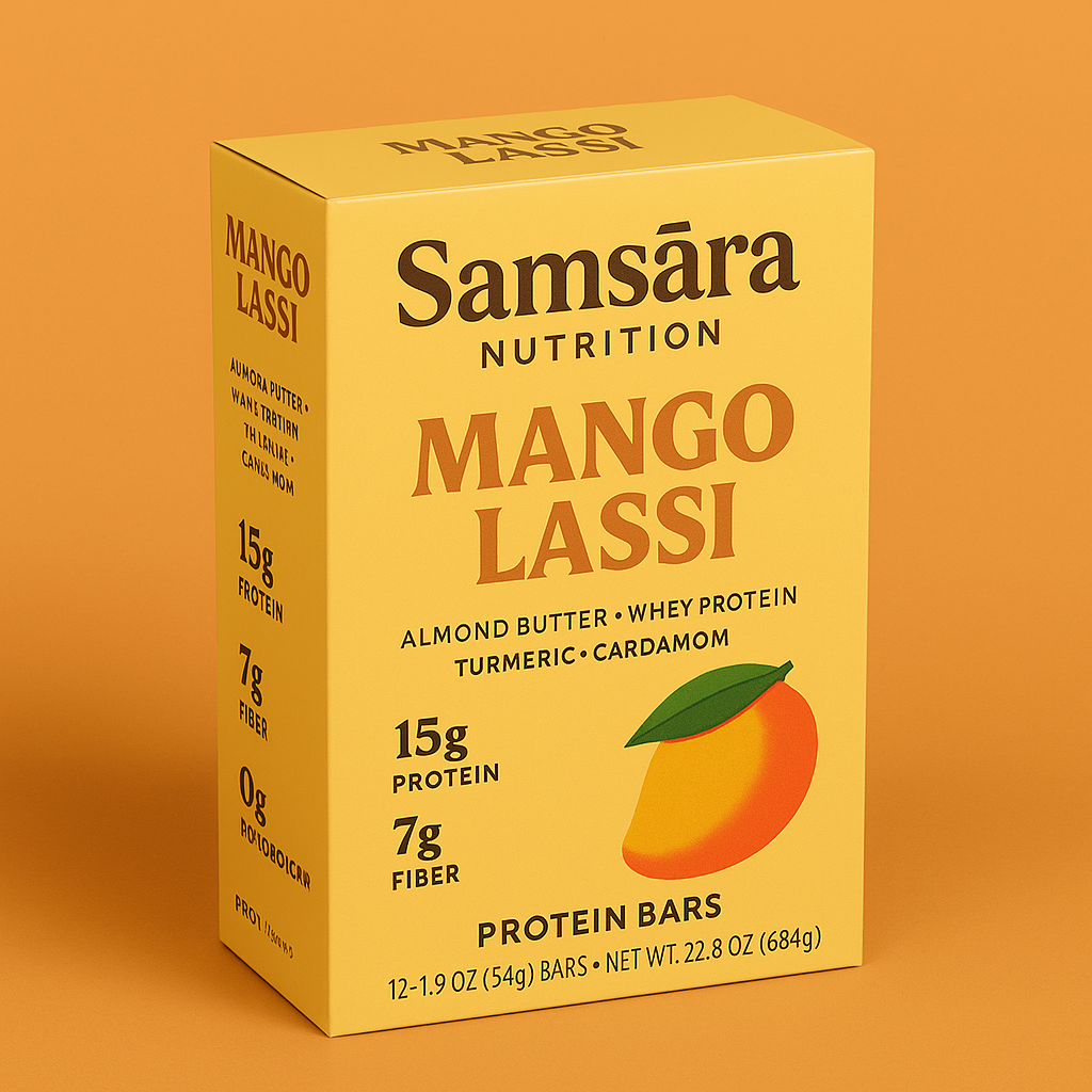 Golden Mango Protein Bar (8-Pack) | Indian-Inspired Snack | 15g Protein, 7g Fiber, 0g Added Sugar | Metabolic Wellness