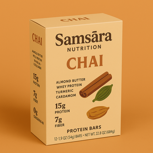 Spiced Chai Protein Bar (8-Pack) | Indian-Inspired Snack | 15g Protein, 7g Fiber, 0g Added Sugar | Metabolic Wellness