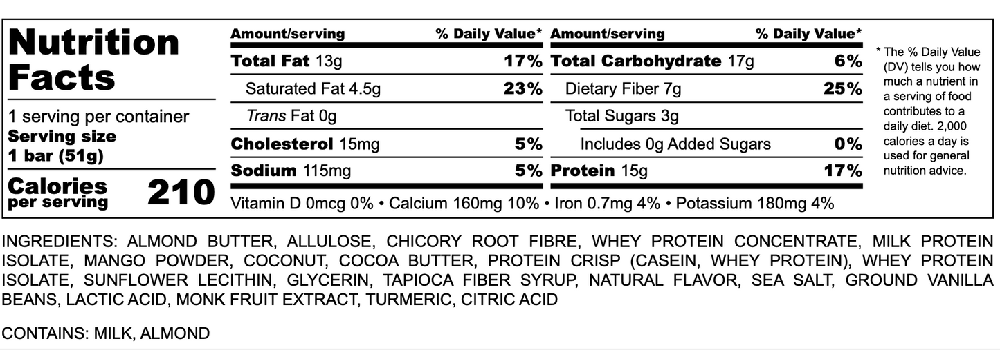 Golden Mango Protein Bar (8-Pack) | Indian-Inspired Snack | 15g Protein, 7g Fiber, 0g Added Sugar | Metabolic Wellness
