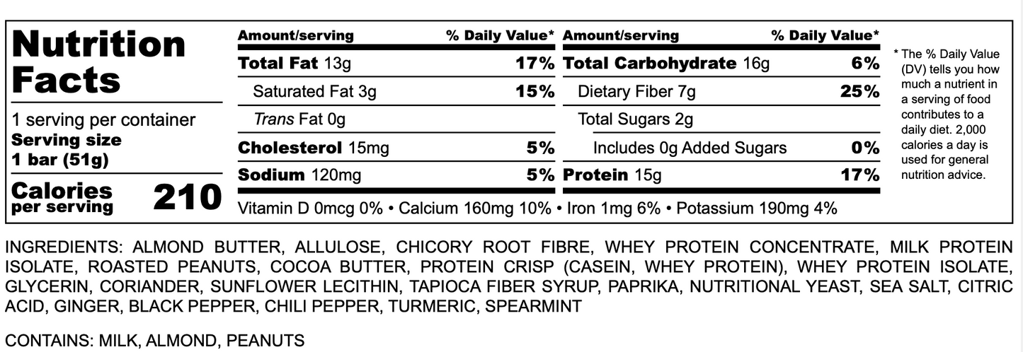 Masala Peanut Savory Protein Bar (8-Pack) | Indian-inspired snack | 15g Protein, 7g Fiber, 0g Added Sugar | Metabolic Wellness