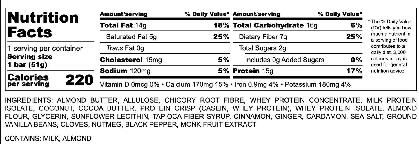 Spiced Chai Protein Bar (8-Pack) | Indian-Inspired Snack | 15g Protein, 7g Fiber, 0g Added Sugar | Metabolic Wellness